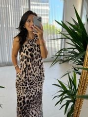 Ms Yaka Detaylı Leopar Elbise