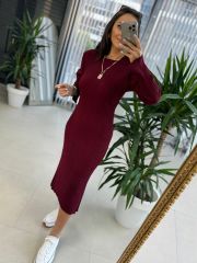 My Fitilli Triko Bordo Kalem Elbise