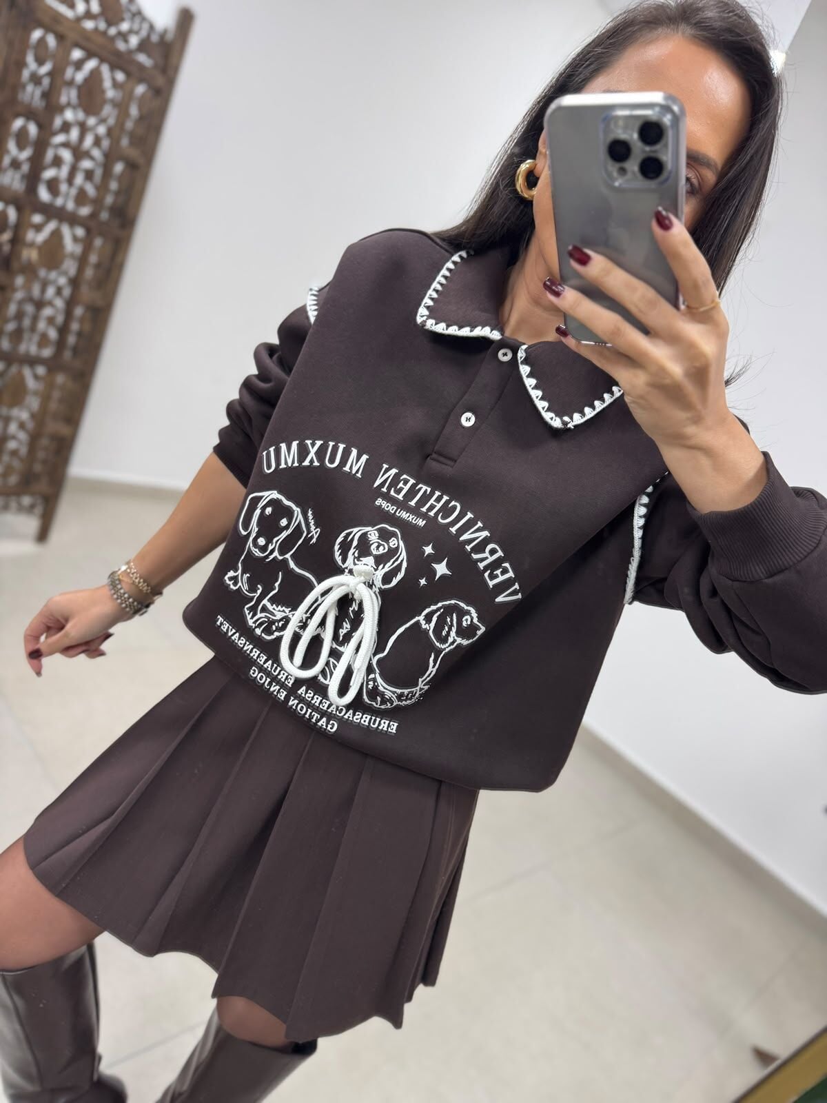 Pi 55803 Kahve Figürlü Sweatshirt