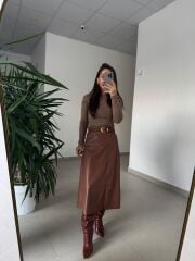 Bb 30470 Deri Midi Taba Etek