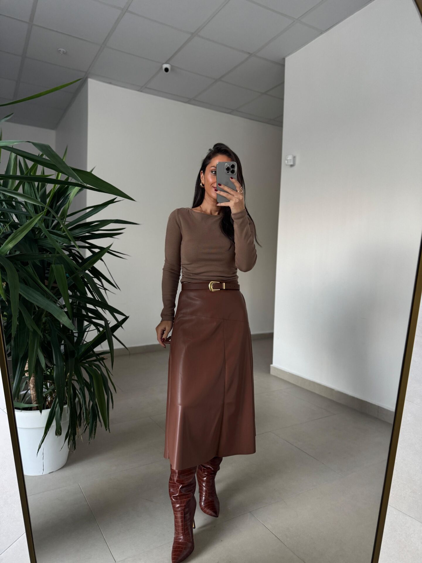 Bb 30470 Deri Midi Taba Etek