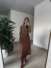 Bb 30470 Deri Midi Taba Etek