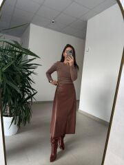 Bb 30470 Deri Midi Taba Etek