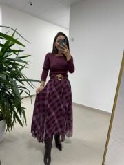 Mz 22786 Baklava Desenli Mor - Lila Etek