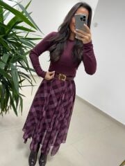 Mz 22786 Baklava Desenli Mor - Lila Etek