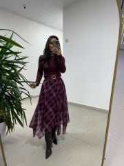 Mz 22786 Baklava Desenli Mor - Lila Etek