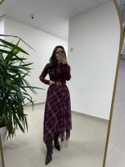 Mz 22786 Baklava Desenli Mor - Lila Etek