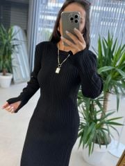 My Fitilli Triko Siyah Kalem Elbise