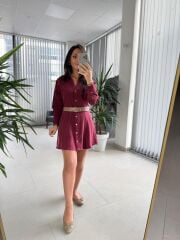 Fw 0367 Linda Bordo Mini Gömlek Elbise