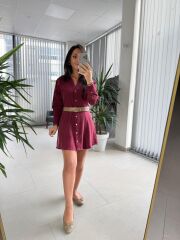 Fw 0367 Linda Bordo Mini Gömlek Elbise