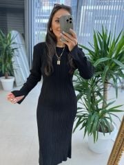 My Fitilli Triko Siyah Kalem Elbise