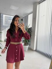 Fw 0367 Linda Bordo Mini Gömlek Elbise