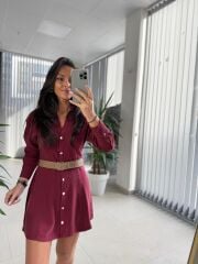 Fw 0367 Linda Bordo Mini Gömlek Elbise