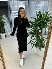 My Fitilli Triko Siyah Kalem Elbise