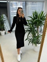 My Fitilli Triko Siyah Kalem Elbise