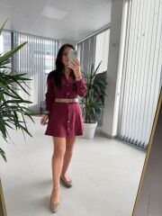 Fw 0367 Linda Bordo Mini Gömlek Elbise