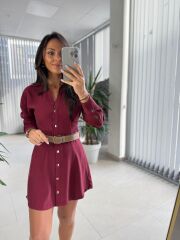 Fw 0367 Linda Bordo Mini Gömlek Elbise