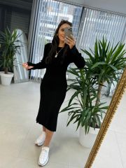 My Fitilli Triko Siyah Kalem Elbise