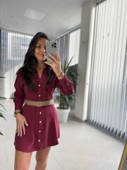 Fw 0367 Linda Bordo Mini Gömlek Elbise