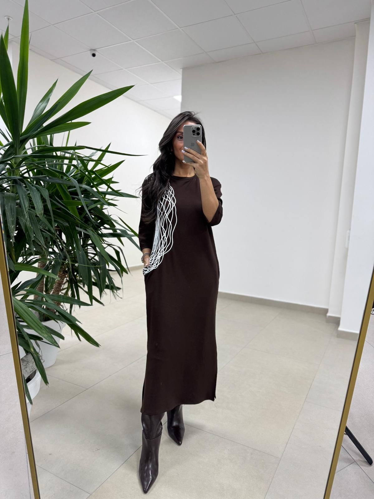 Ms 5617 Tasarım Kahve Modal Elbise