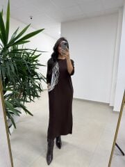 Ms 5617 Tasarım Kahve Modal Elbise