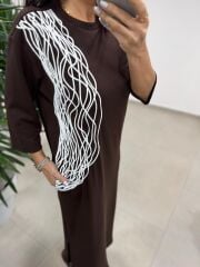 Ms 5617 Tasarım Kahve Modal Elbise