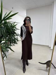 Ms 5617 Tasarım Kahve Modal Elbise