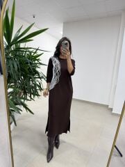 Ms 5617 Tasarım Kahve Modal Elbise