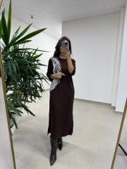 Ms 5617 Tasarım Kahve Modal Elbise