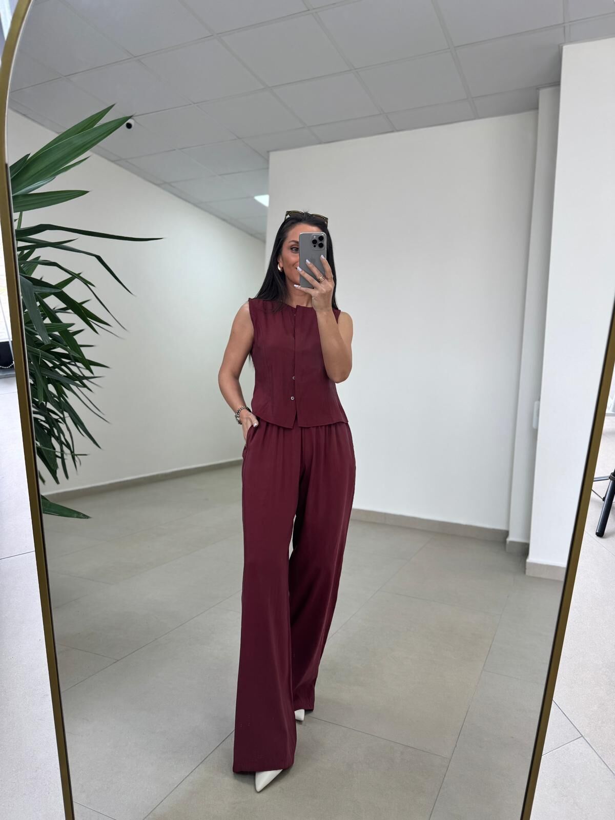 Fp 51192 Kolsuz Gizli Düğme Bluzlu Bordo Takım