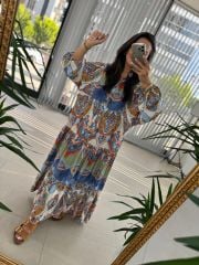 Mein 3043 blaues Kleid mit ethnischem Muster