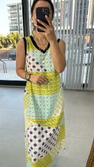 Laci Biye Geçişli Fıstıklı Elbise