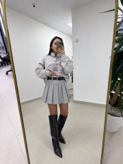 Pi 580728 Pileli Kemerli Gri Etek