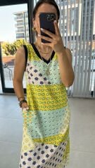 Laci Biye Geçişli Fıstıklı Elbise
