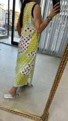 Laci Biye Geçişli Fıstıklı Elbise