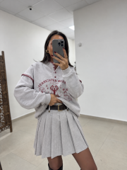 Pi 580728 Pileli Kemerli Gri Etek
