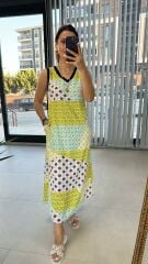Laci Biye Geçişli Fıstıklı Elbise