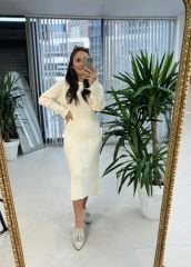 My Fitilli Triko Krem Kalem Elbise