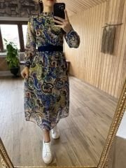 Mein 3050 Sax Midi-Chiffonkleid mit Gürtel