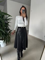 Bb 30470 Deri Midi Siyah Etek