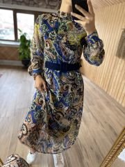 Mein 3050 Sax Midi-Chiffonkleid mit Gürtel