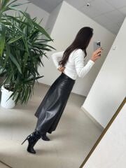 Bb 30470 Deri Midi Siyah Etek