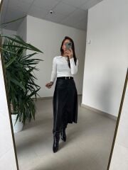 Bb 30470 Deri Midi Siyah Etek