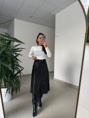 Bb 30470 Deri Midi Siyah Etek