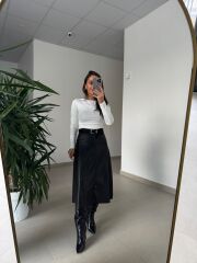 Bb 30470 Deri Midi Siyah Etek