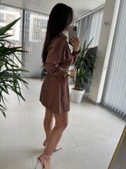 Fw 0367 Linda Kahve Mini Gömlek Elbise