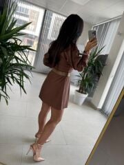 Fw 0367 Linda Kahve Mini Gömlek Elbise