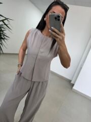 Fp 51192 Kolsuz Gizli Düğme Bluzlu Taş Takım