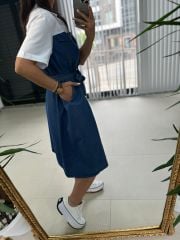 Dr 2624 Beyaz Gömlek Detaylı Denim Elbise