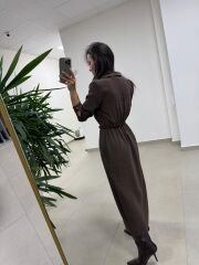 Ms 2894 Gizli Fermuar Detaylı Tensel A.Kahve Elbise